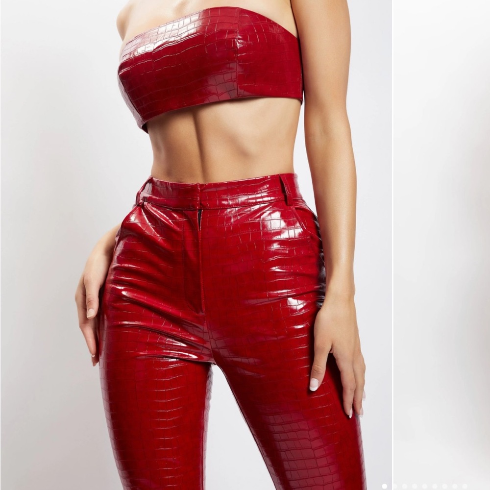 Meshki Croc Faux Leather Bandeau and Pants set- Cranberry